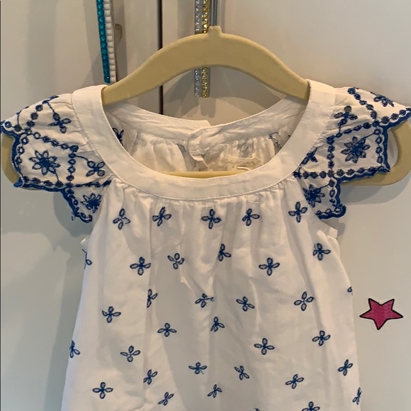 Summer Dress White w/Blue Embroidered Flowers - Picture 3 of 9